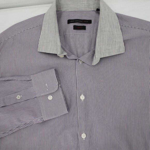 John varvatos shirt men's 17 34/35 contrast collar button up striped cotton - Picture 1 of 14